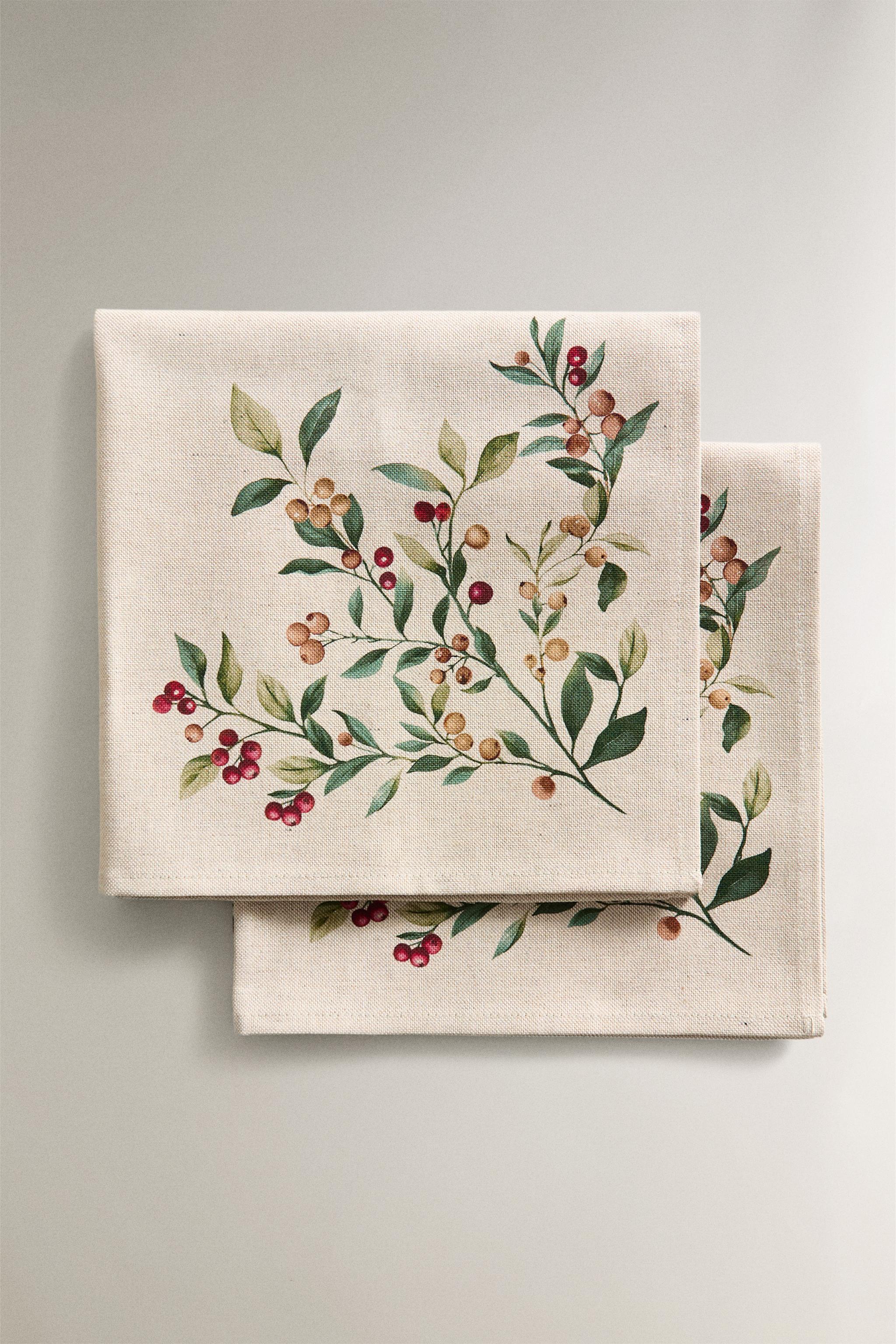 LOT DE SERVIETTES DE TABLE EN COTON BRANCHES DE NOËL (LOT DE 2)